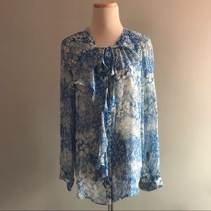 Sundance Catalog Silk Floral Sheer Blouse Shirt